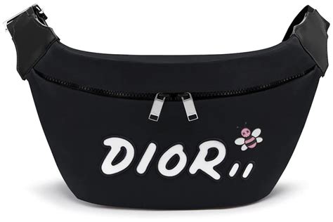 Dior x Kaws Belt Bag White Logo Nylon Black .